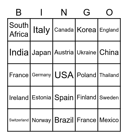 Countries2 Bingo Card