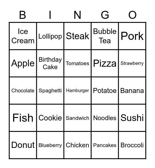 Food2 Bingo Card