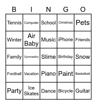 Playtime2 Bingo Card