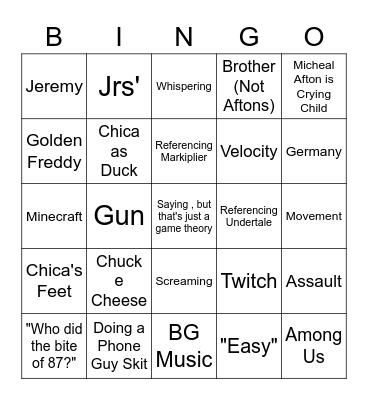Fnaf Matpat Bingo Card