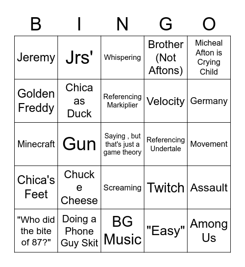 Fnaf Matpat Bingo Card