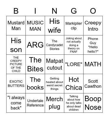 Matpat Fnaf Vids Bingo Card