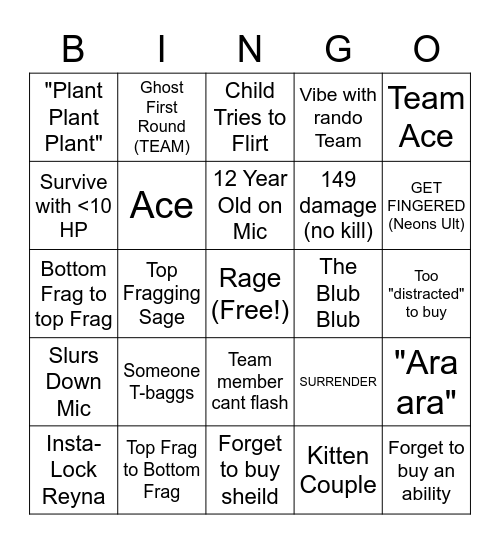 Valo Bingo Card