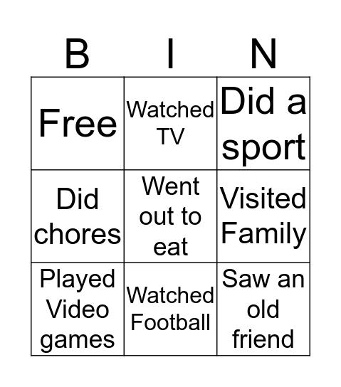 Weekend Review Bingo Card