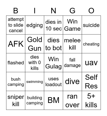 Warzone Bingo Card