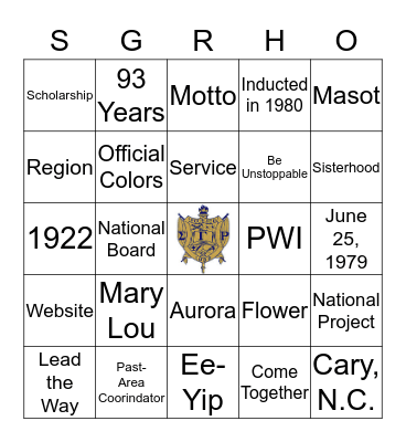 2015 SGRHO Founder's Day Bingo Card