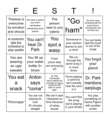 Sunday Rehearsal Christmas Fest Bingo for Orchies Bingo Card