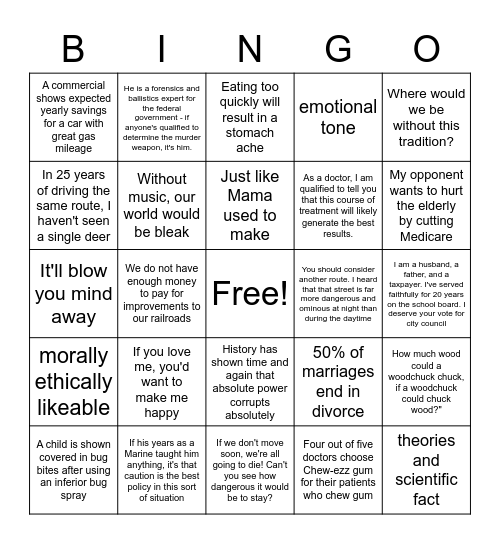 Logos, Pathos, Ethos Bingo Card