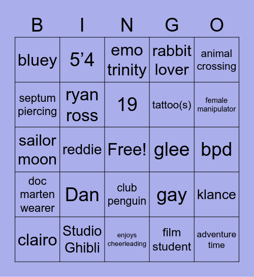 Hannah bingo Card