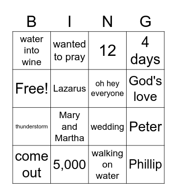 Miracles of Jesus Bingo Card