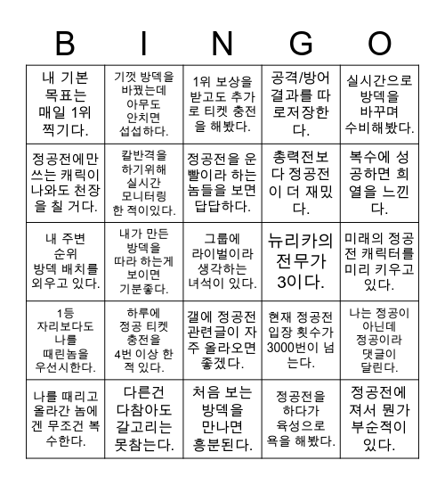블루아카이브 매운맛 정공전 빙고 Bingo Card
