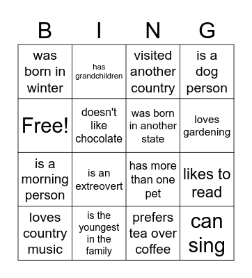 Get to Know You Bingo! Bingo Card