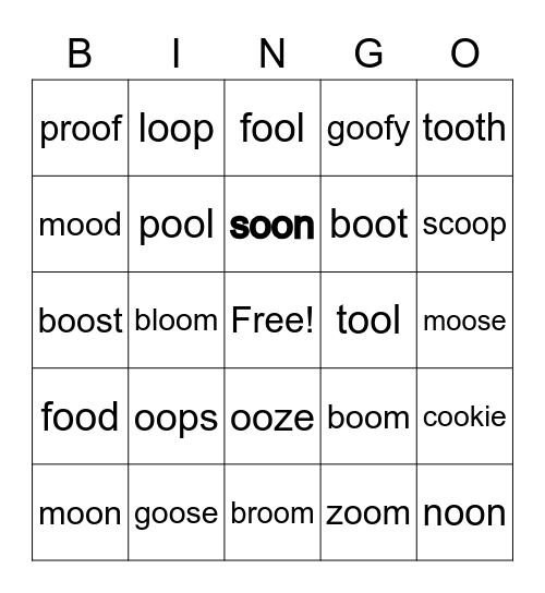 oo words Bingo Card