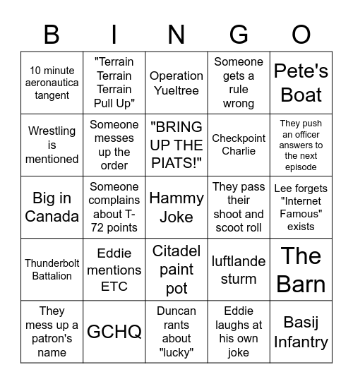 Shoot and Scoot BINGO Card