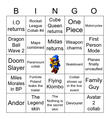 Fortnite Chapter 4 Prediction Bingo Card Bingo Card