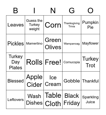 Thanksgiving BINGO Card