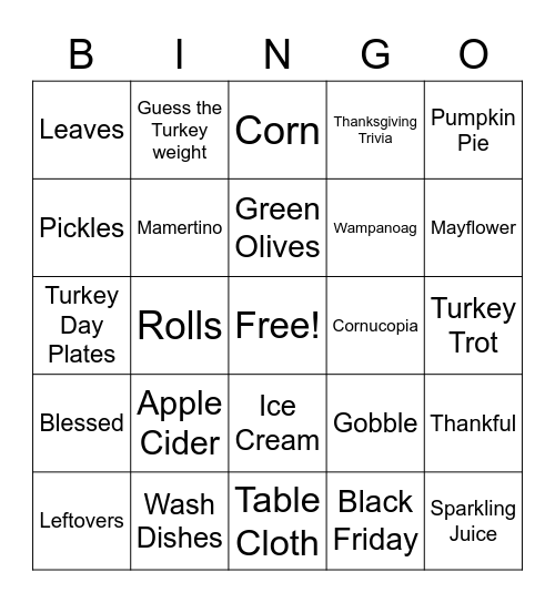 Thanksgiving BINGO Card