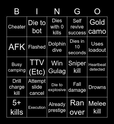 Warzone 2 bingo Card