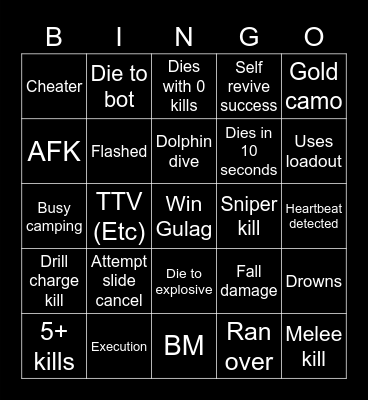 Warzone 2 bingo Card