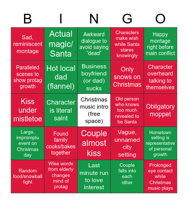Hallmark Christmas Movie Bingo Card