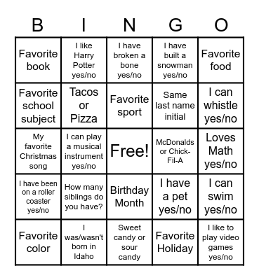 Untitled Bingo Card