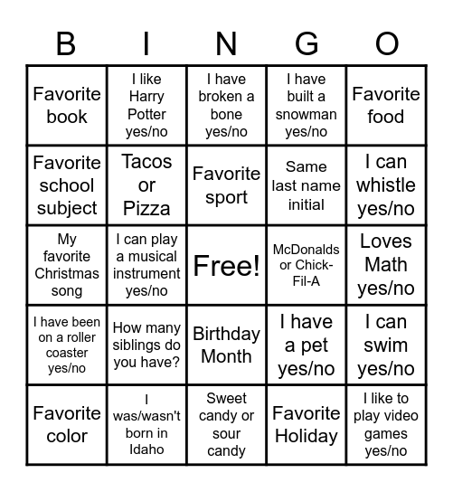 Untitled Bingo Card