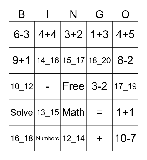 Math Bingo Card