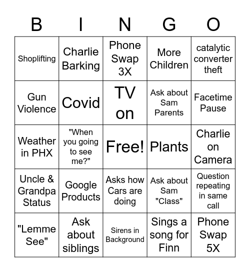 Kevin & GD Bingo Card