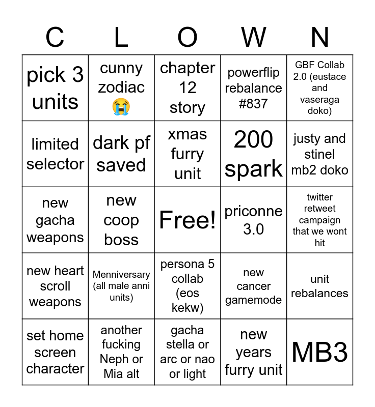 3rd Anni Cope Bingo Card