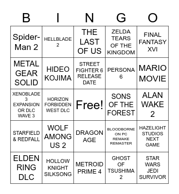 GAME AWARDS Bingo Card
