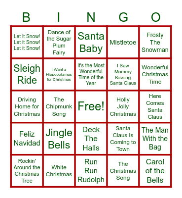 Christmas Music Bingo Card