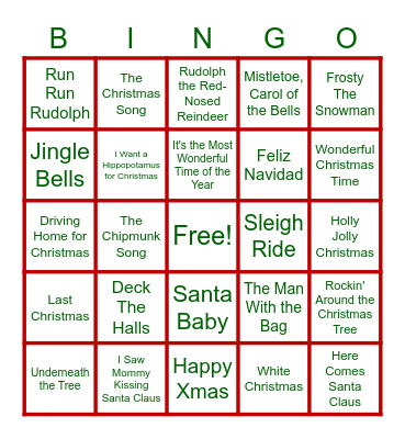 Christmas Music Bingo Card