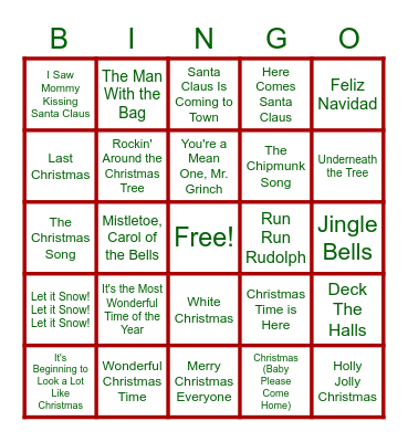 Christmas Music Bingo Card