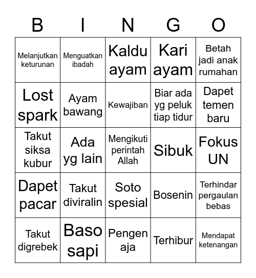 Bingooong Bingo Card