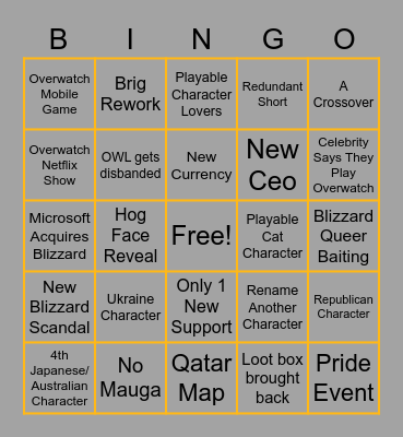 Overwatch 2023 Bingo Board Bingo Card