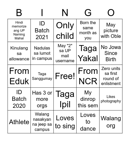 Dormers' Hangout Bingo Card