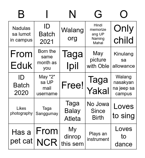 Dormers' Hangout Bingo Card