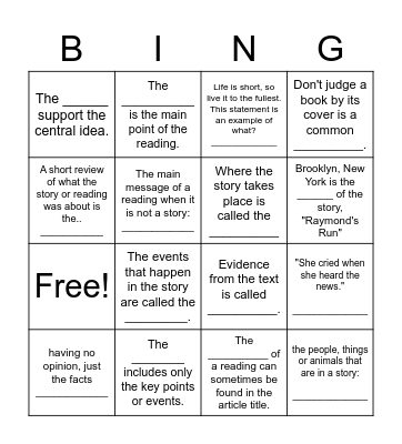 Vocabulary Unit 3 Bingo Card