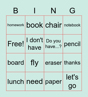 New Vocabulary - 28.11 Bingo Card