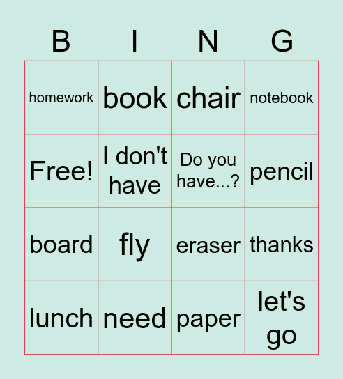 New Vocabulary - 28.11 Bingo Card