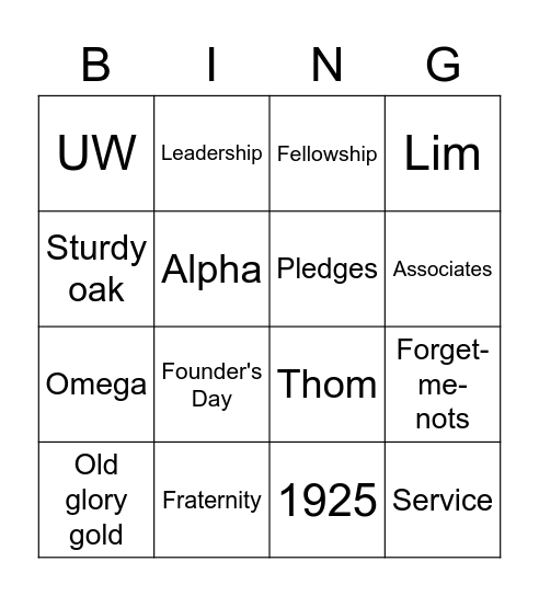 Alpha Phi Omega Bing! Bingo Card