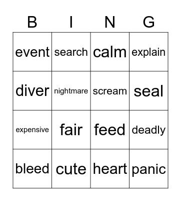 Vocabulary Unit 4 Bingo Card