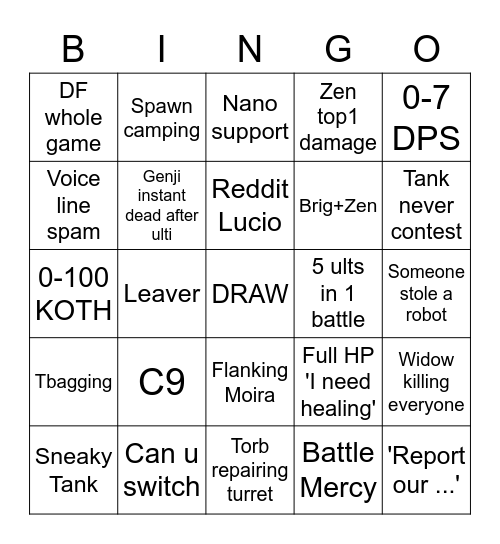 Overwatch 2 Bingo Card