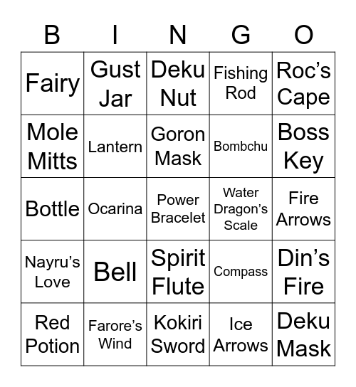 Joe Round 1 (Zelda Items) Bingo Card