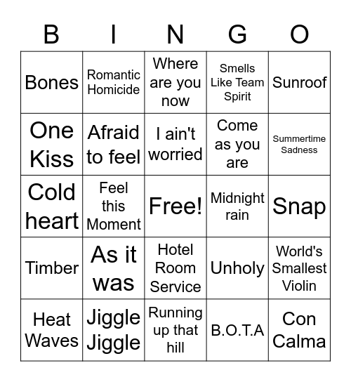 Musical Bingo Card