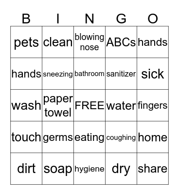 hand hygiene Bingo Card
