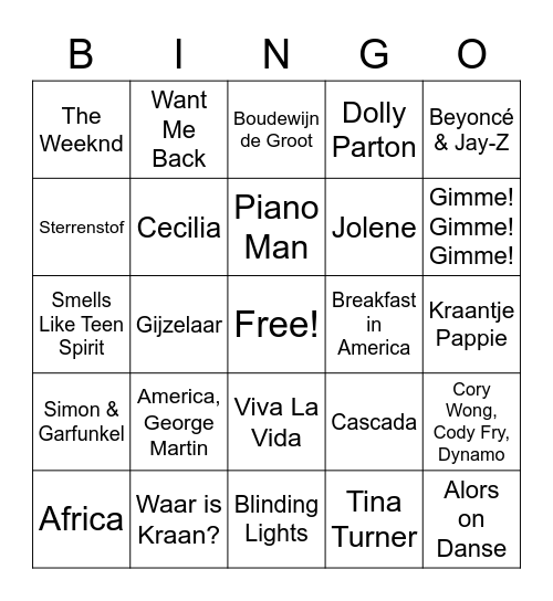 De BAKERY BINGO Card