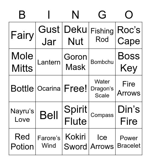 Nessetti round 1 [Zelda items] Bingo Card