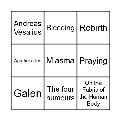 Medieval & Renaissance Medinice Bingo Card