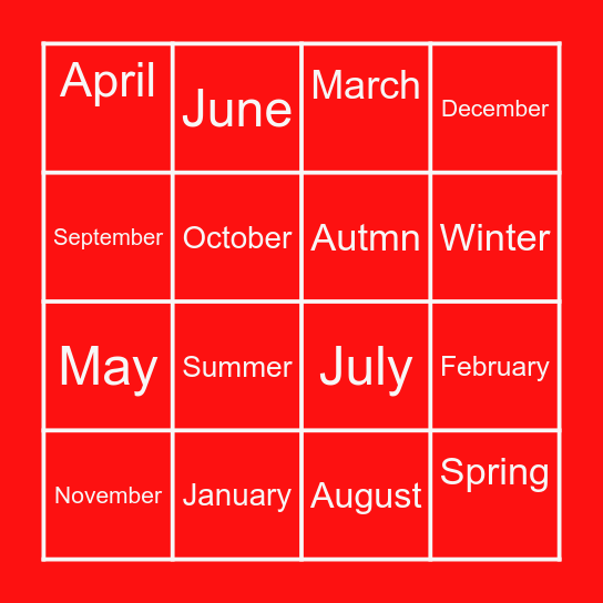 Monate Bingo Card